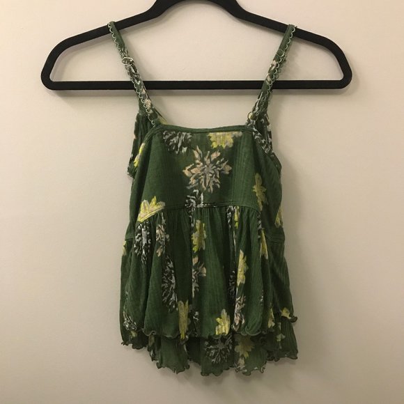Free People Green Floral Print Ruffled Tank Top - Picture 3 of 4